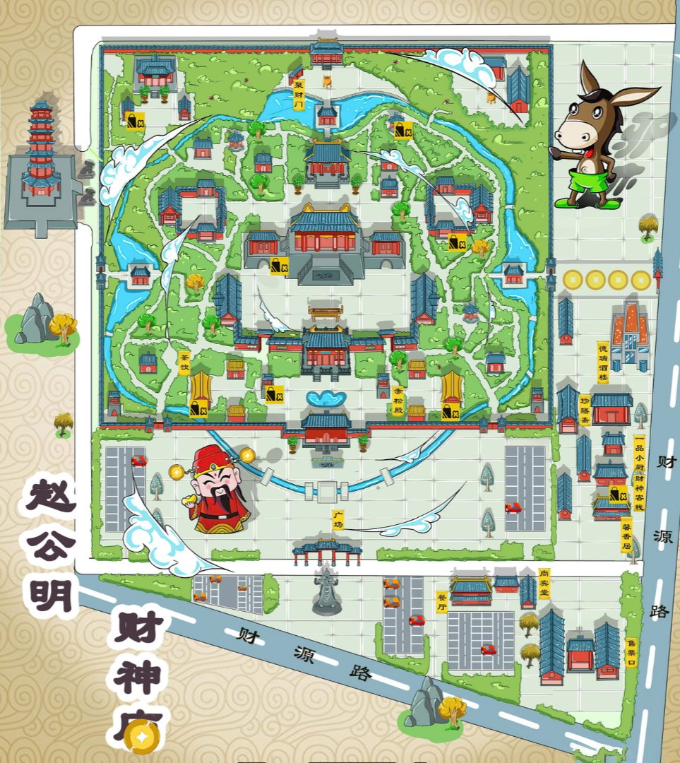 长汀寺庙类手绘地图